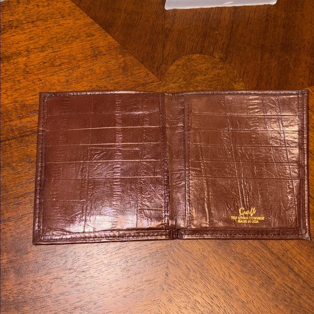 Craft Wallet Top grain cowhide Leather Unisex Eel skin pattern print NWOT